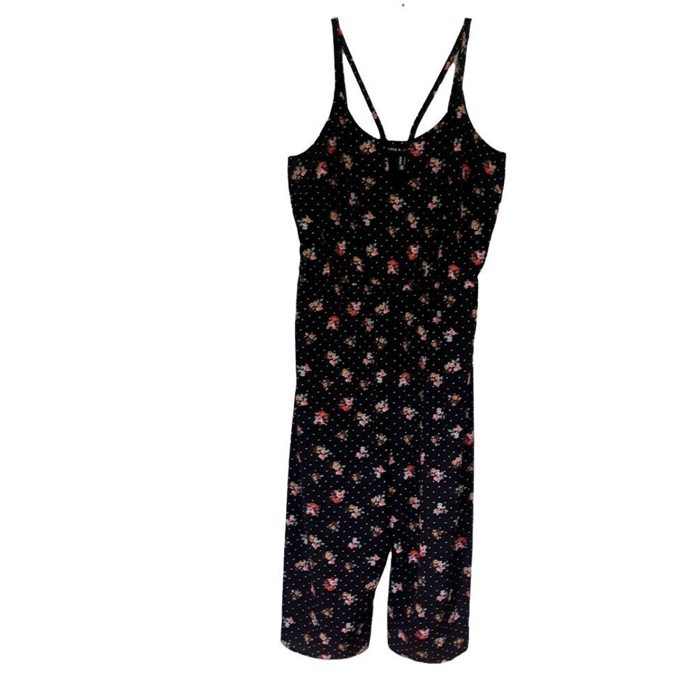 Love and Legend Jumpsuit Size 16 Wide Leg Flare Floral Dot Keyhole Cut Out Black